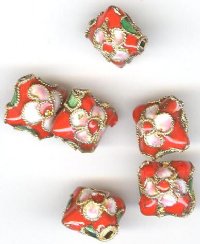 6 11mm Red Cloisonné Flat Diamonds